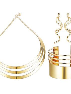 Wide Cuff Bib Choker Statement Jewelry Set